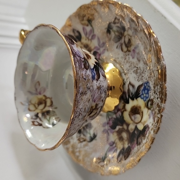 Hand paint Vintage Yellow Floral Bouquet Lusterware Teacup & Saucer Japan - Picture 7 of 9